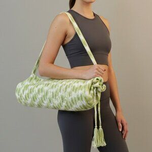 Crocheted Green Yoga Mat Bag Includes Gaiam Purple Printed Feather Mat